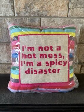 Spicy Disaster Striped Accent Pillow - Pink Text